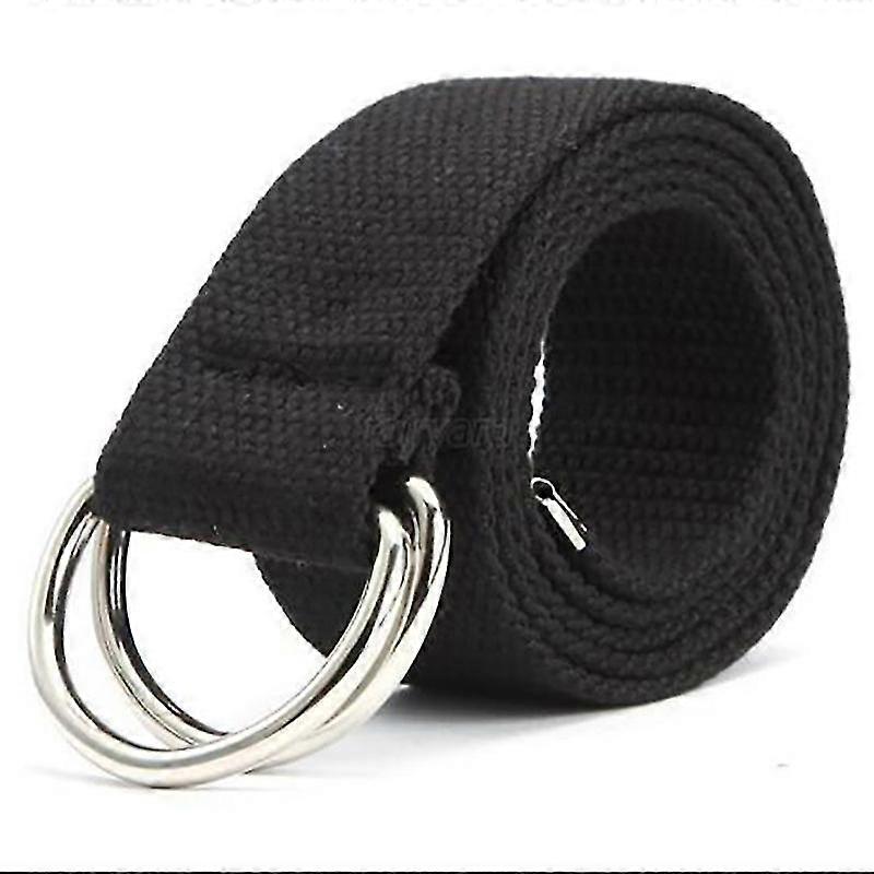 Unisex Canvas Webbing Waist Belt Double D Ring Buckle Jeans Waistband-r