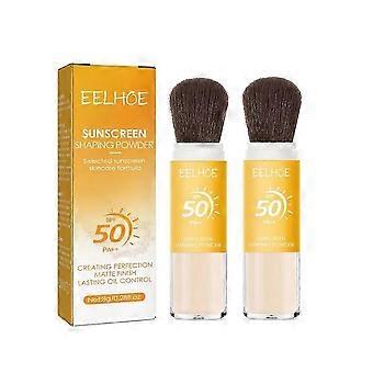 2X New Sunscreen Setting Powder, Spf 50 Pa++, Mineral Sunscreen Brush Powder, Oil Control Natural Matte Finish, Long Lasting Lightweight Breathable