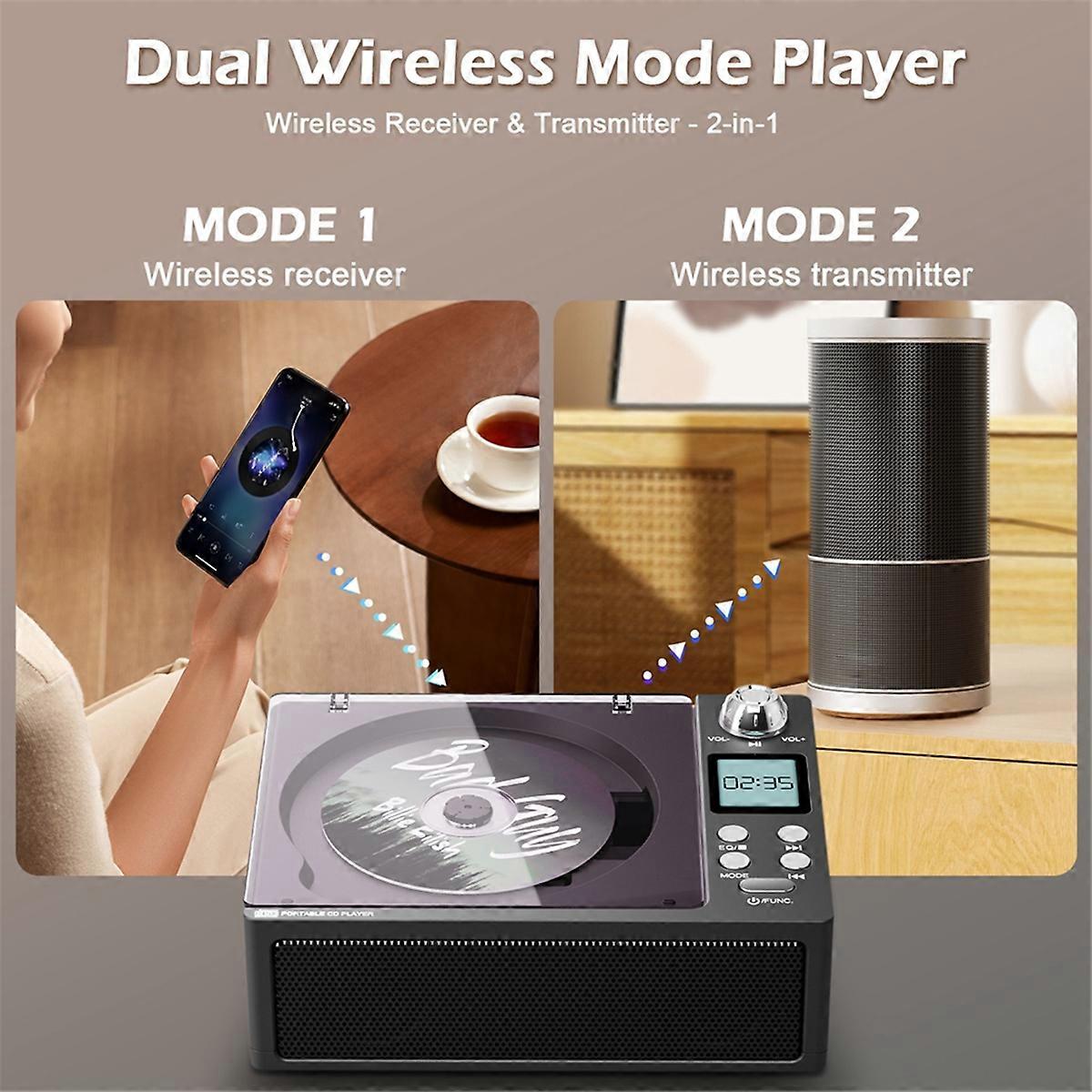 Portable Bluetooth Retro CD Clayer, Dual Speakers A