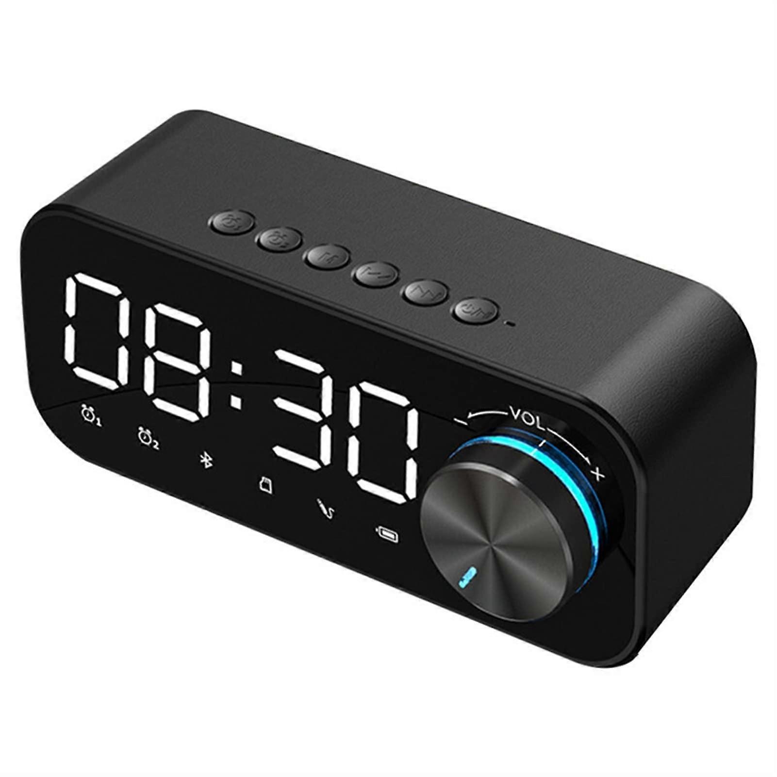 Wireless Bluetooth Alarm Clock Speaker With Heavy Bass Luminous Display Desktop Bookshelf Speaker Black