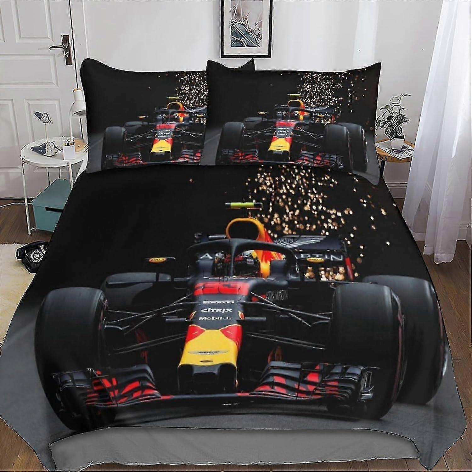3D Formula 1 Påslakan F1 3-delat sängkläder för barn tonåringar pojkar mikrofiber med dragkedja stängning örngott