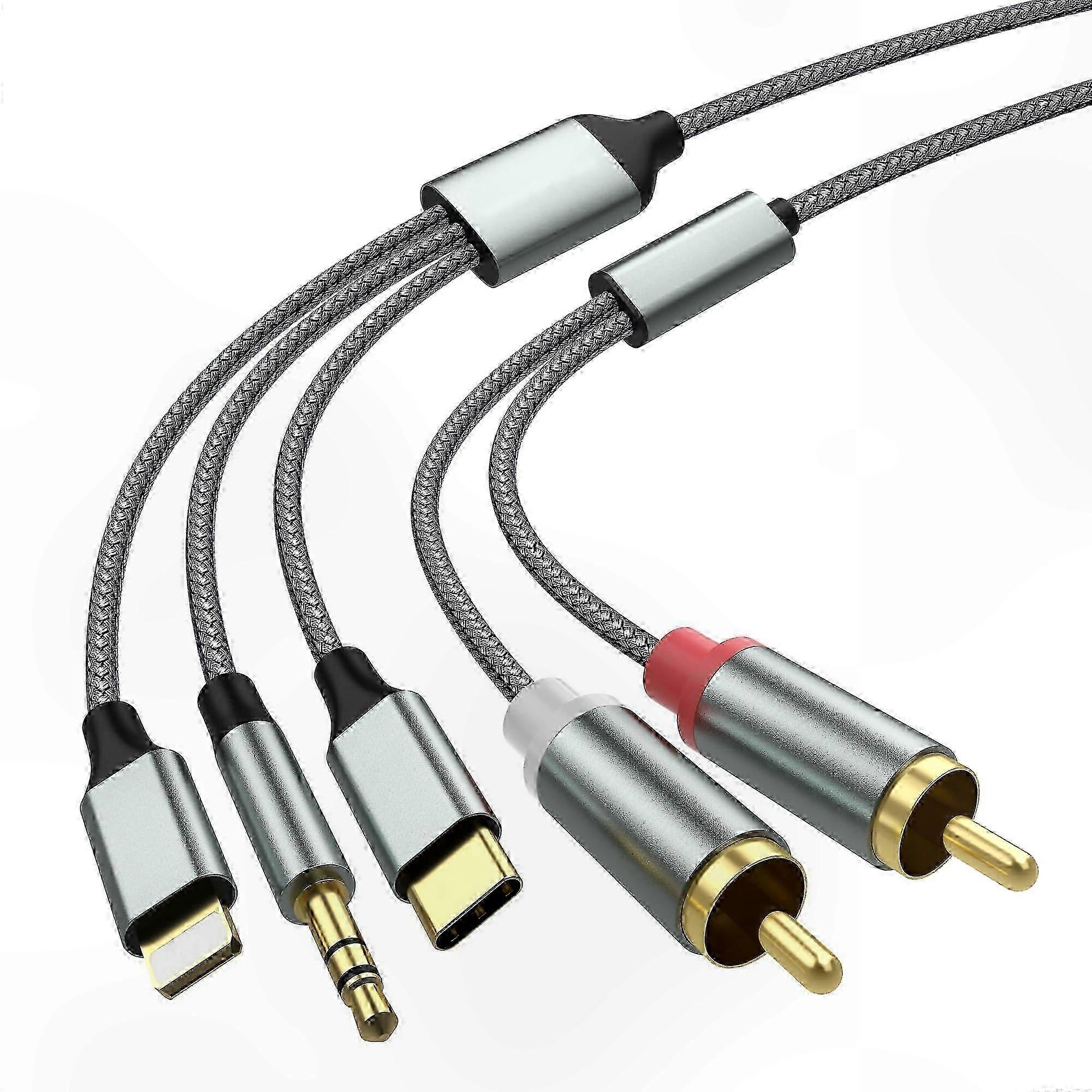 3-in-1  o Adapter for Lightning, USB-C, and 3.5mm to RCA Connectivity Car and Home Theater Sound Solution