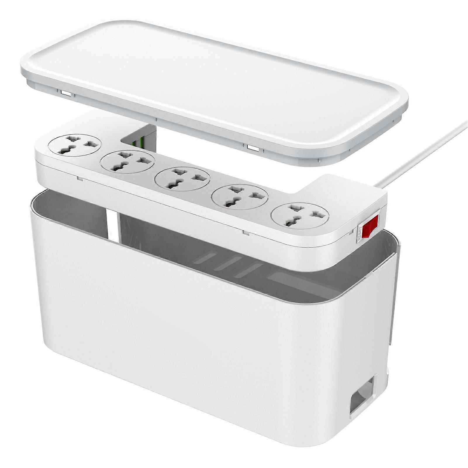 Universal Power Strip Surge Protector with 5 Outlets, 3 USB Ports, and Storage Box