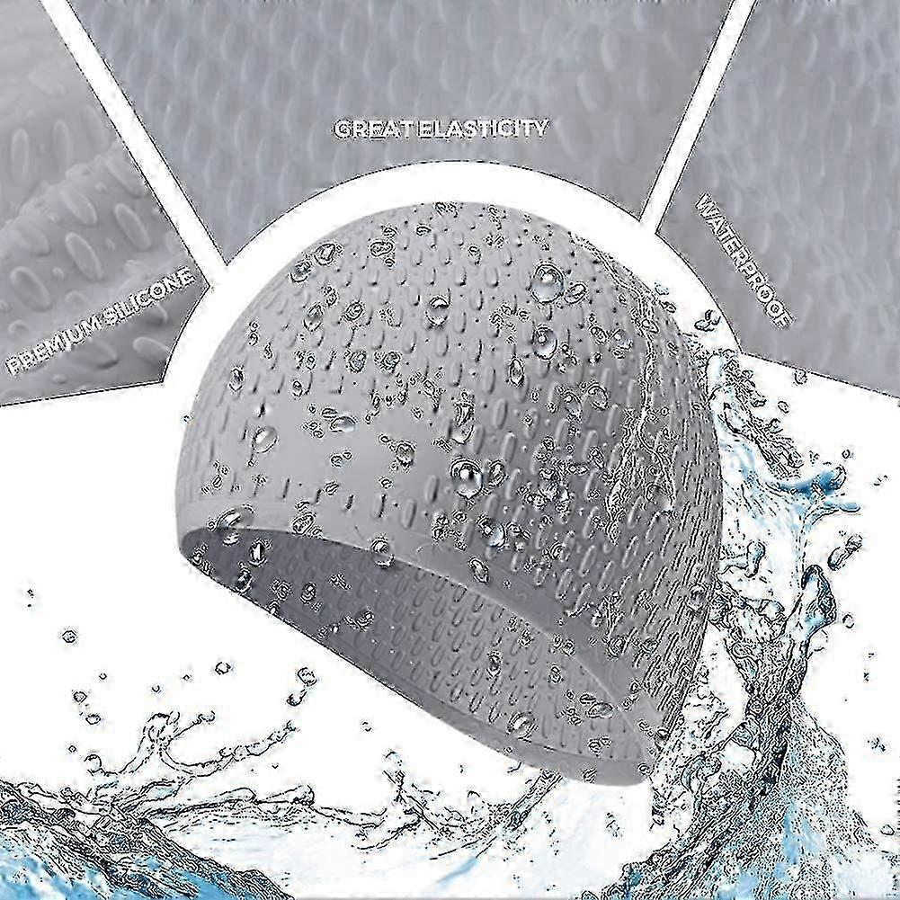 Naisten uimalakit, pitkät hiukset vedenpitävät silikoniuimalakit, kestävät joustavat liukumattomat uimalakit, harmaa