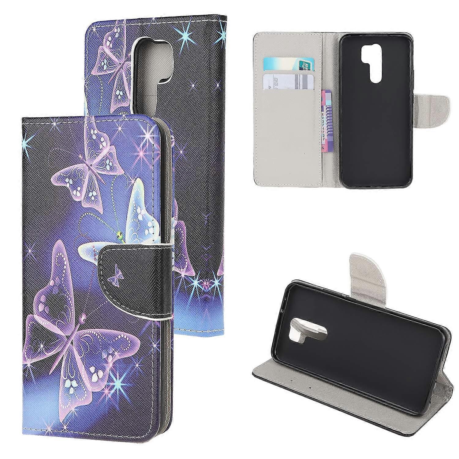 Cross Texture Patterned Wallet Leather Stand Mobile Phone Cover Case for Xiaomi Redmi 9
