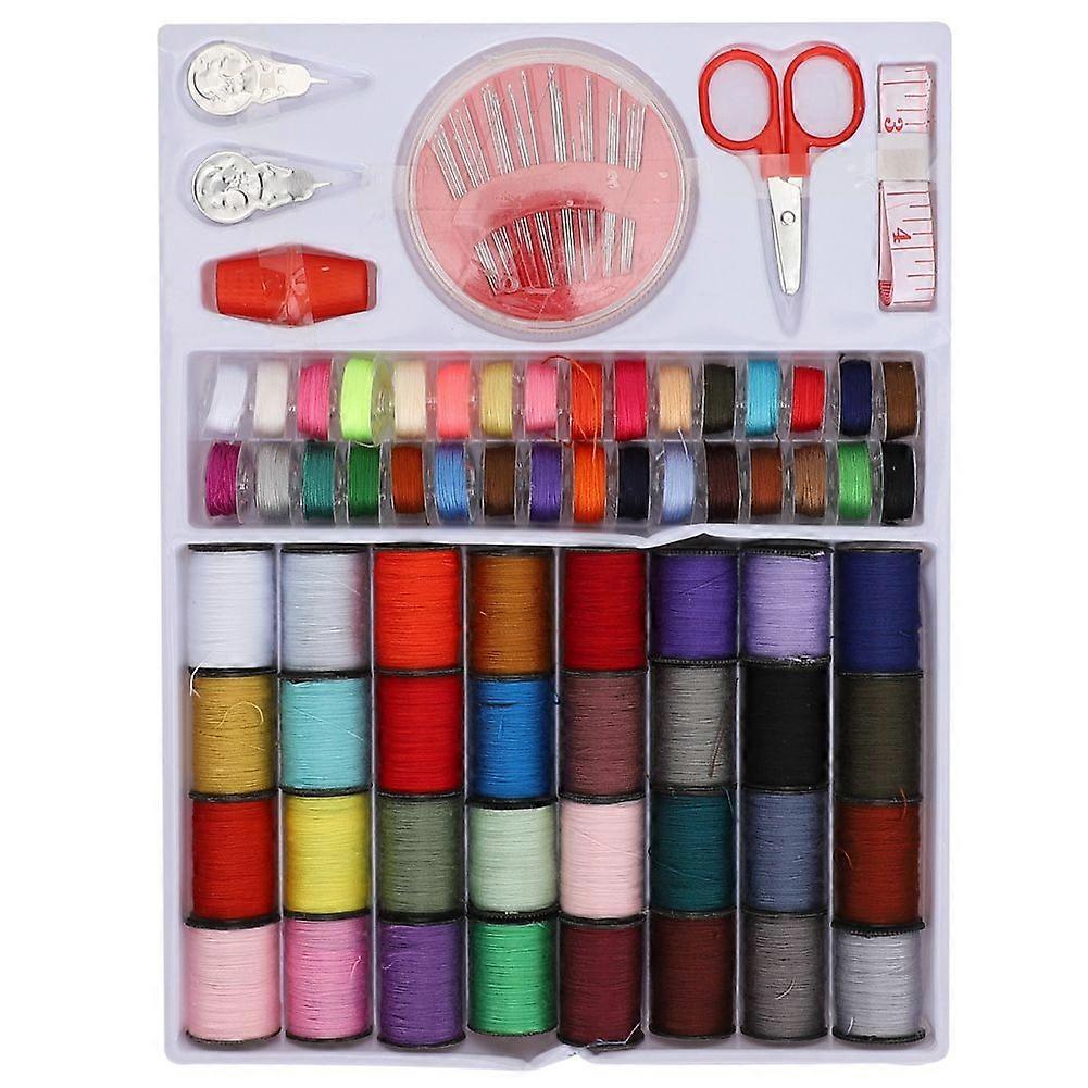 64 Rolls Portable Sewing Box Thread Spools Scissor Needles Accessories Set for Hand Stitching Embroidery Craft