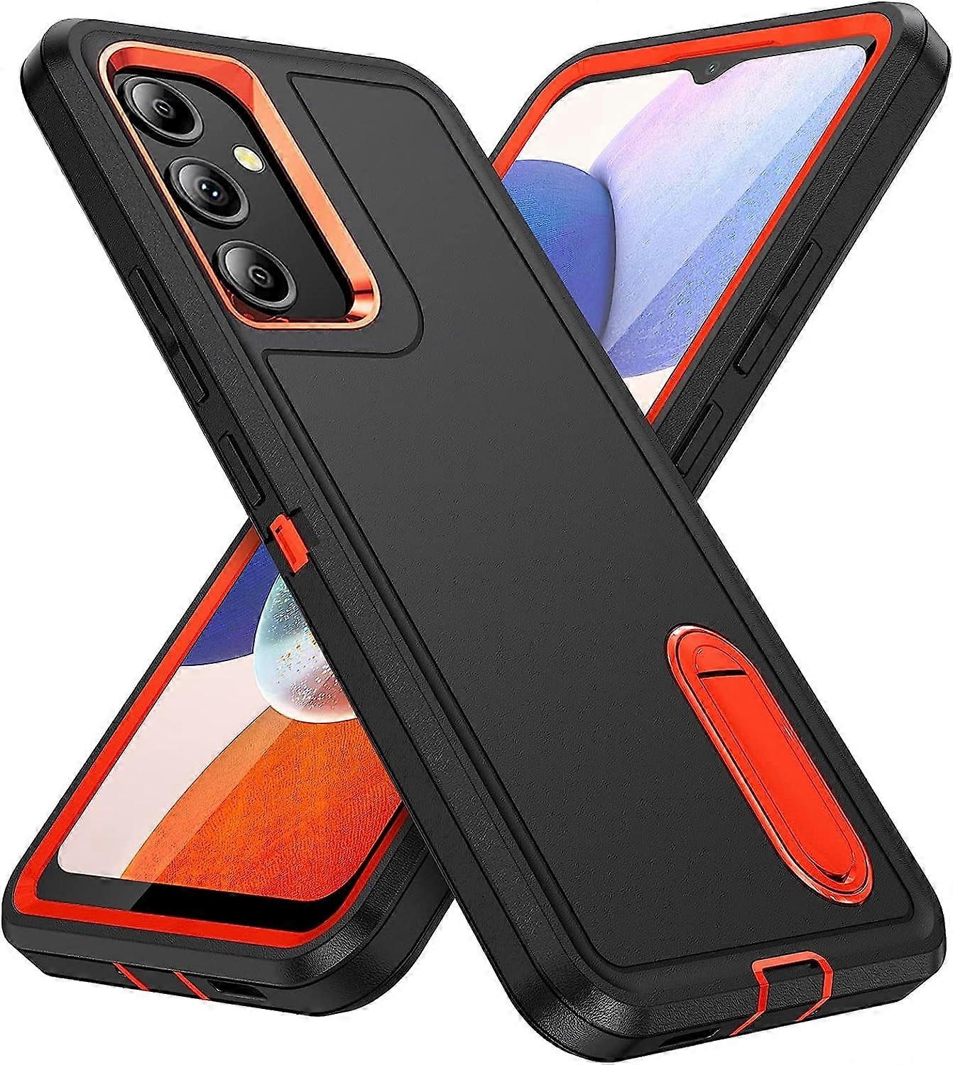 Compatible with Samsung Galaxy A14 5G Case, Shockproof Military Grade Cover with Kickstand, Dustproof Drop Proof Protective Case (Black/Orange)