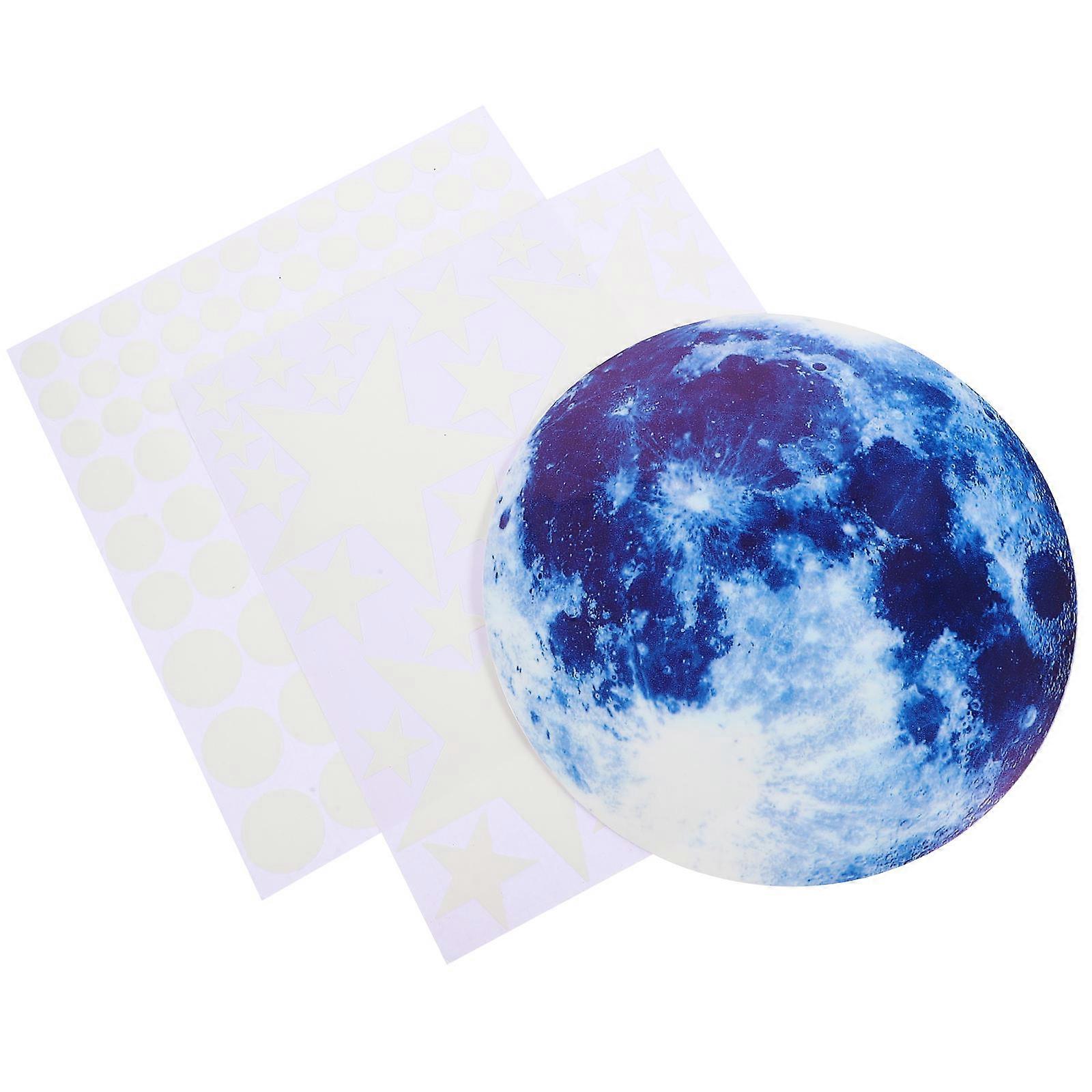 5 Sets Decorative Glow In The Dark Moon And Dot Sticker For Bedroom Kids Room An Atmosphere Creation Solution In Blue
