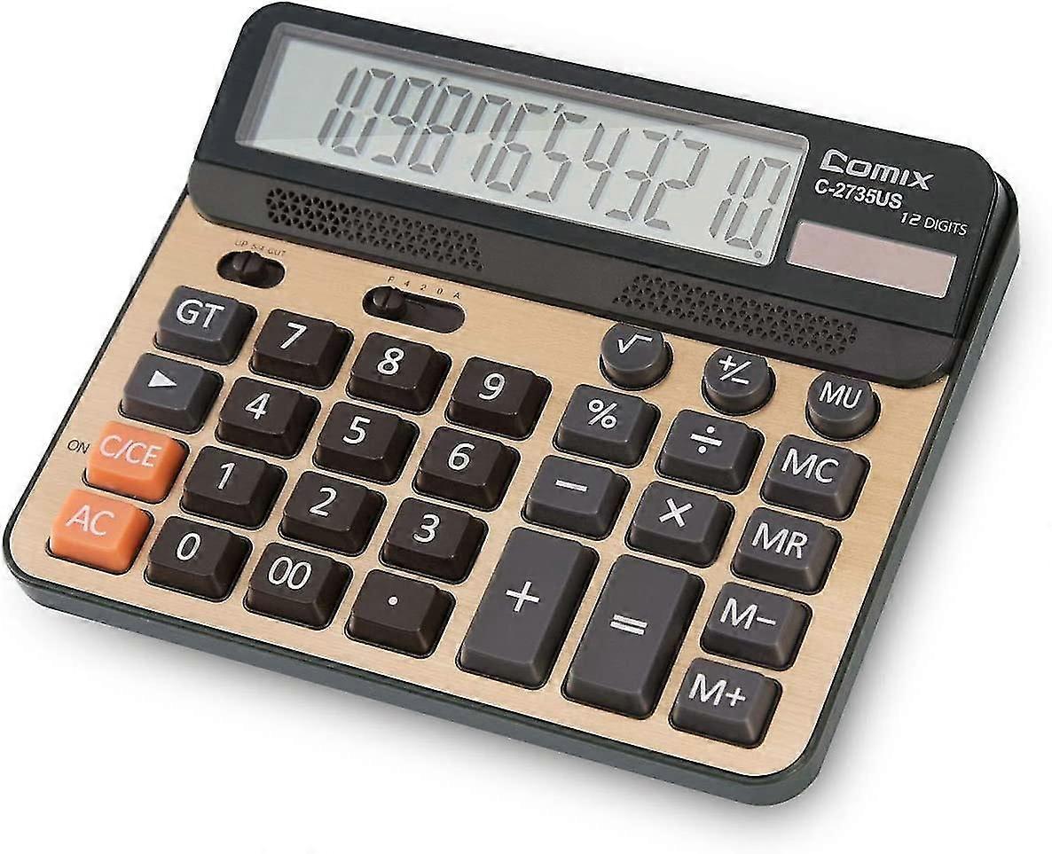 Calculator 12 Digits Lcd Display Standard Function Desk Calculators With Large Computer Keys Dual Powered Solar Office Calculator Champaign Gold Color