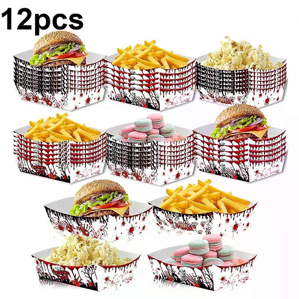 unique 12/24pcs Halloween Paper Food Trays Ghost Party Supplies Food Boats Birthday Decorations Bowl for Hot Dog Trays Movie Snack Tray