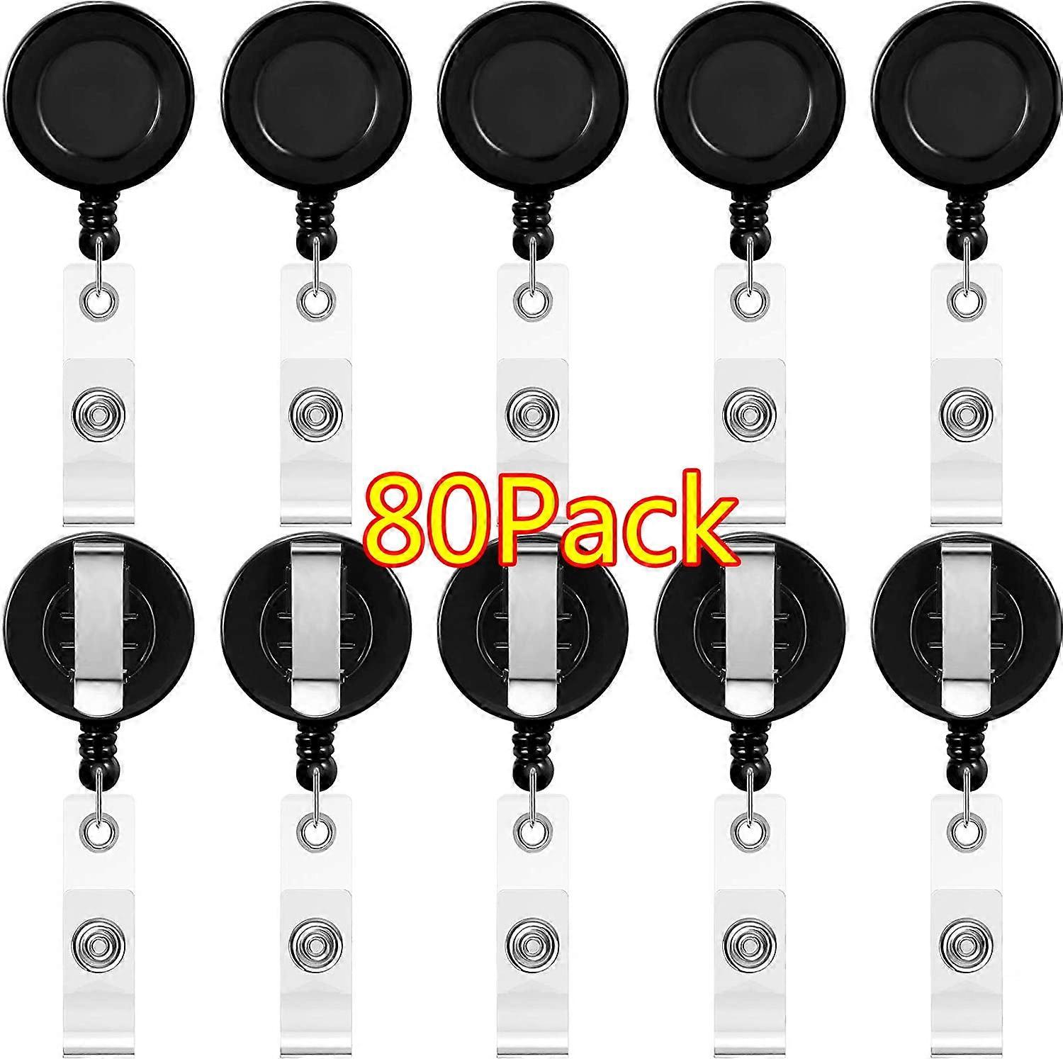 OBOSOE 80 Pcs Retractable Badge Reel Clips with Metal Belt Clip, Compatible with ID Cards & Keys, Name Badge Holder for Nurses, Teachers, Students,