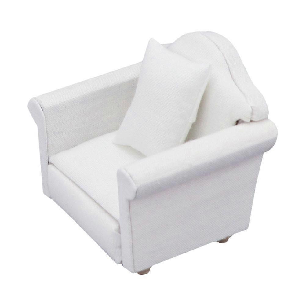 Decorative Mini Sofa White Wood and Cloth for Kids 2Pcs Toy Set