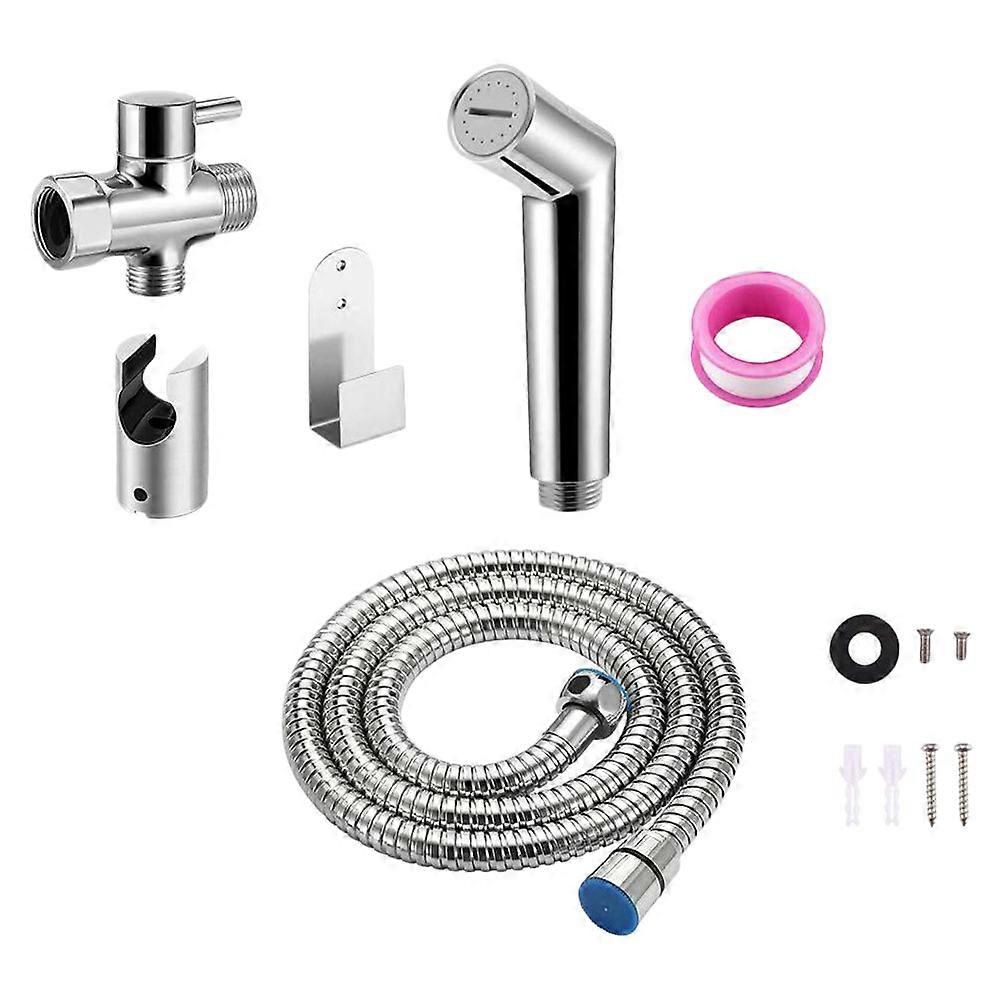 Bidet Sprayer Kit 2 Sets Adjustable Water Output Handheld Sprayer Solution For Elderly Patients With Silver Stainless Steel