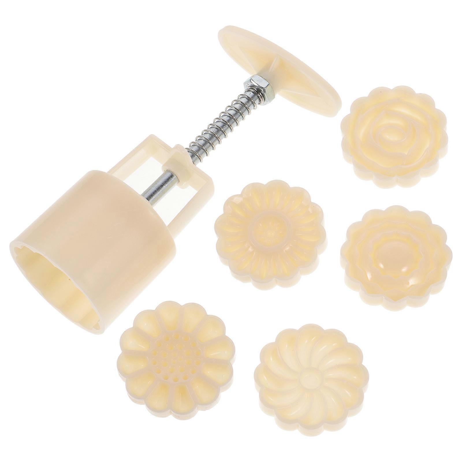 Mooncake Mold Hand-Pressure Tool for Baking Use 2Sets White Dessert Mould