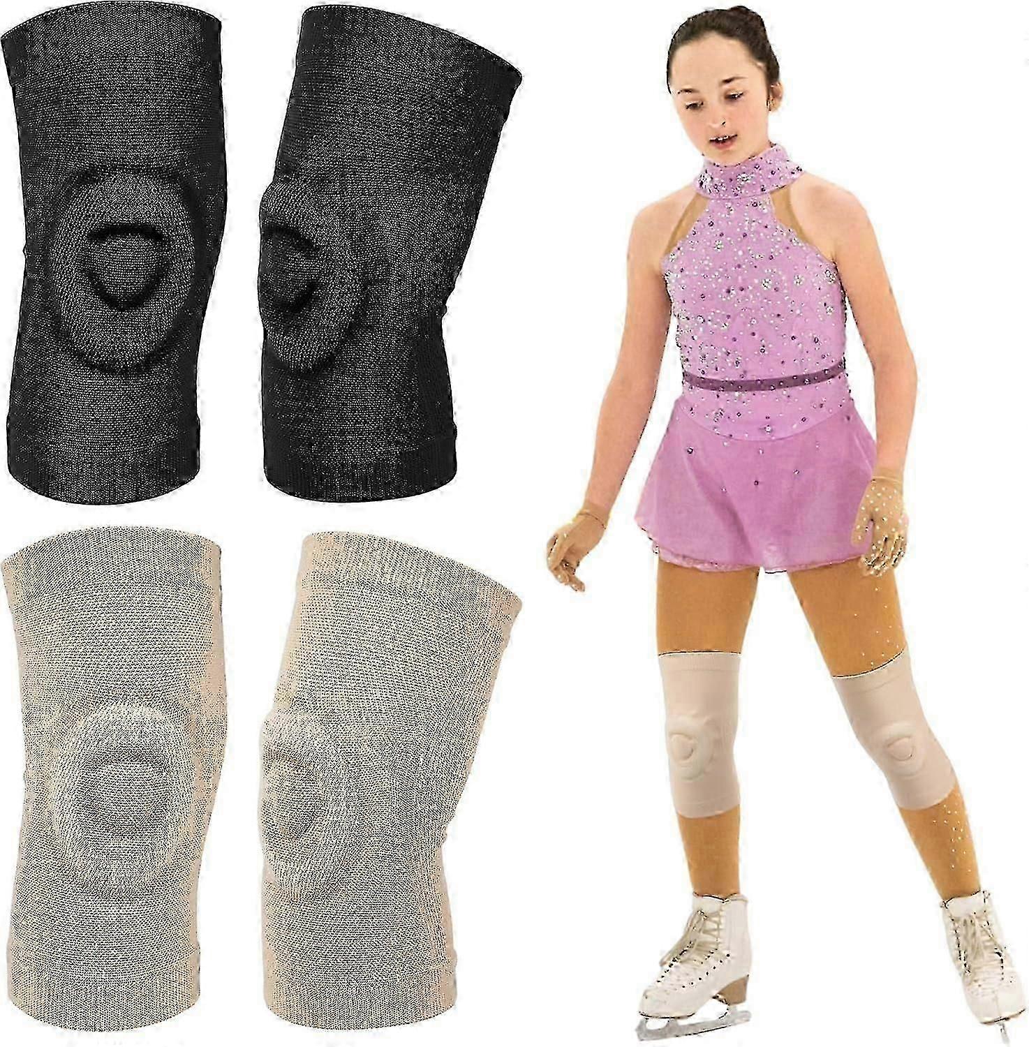 2ペアダンスニーパッドフィギュアスケートジェルニーパッドクッションとサポートニーキャップ通気性ニーサポートダンスアイススケート体操バレーボール