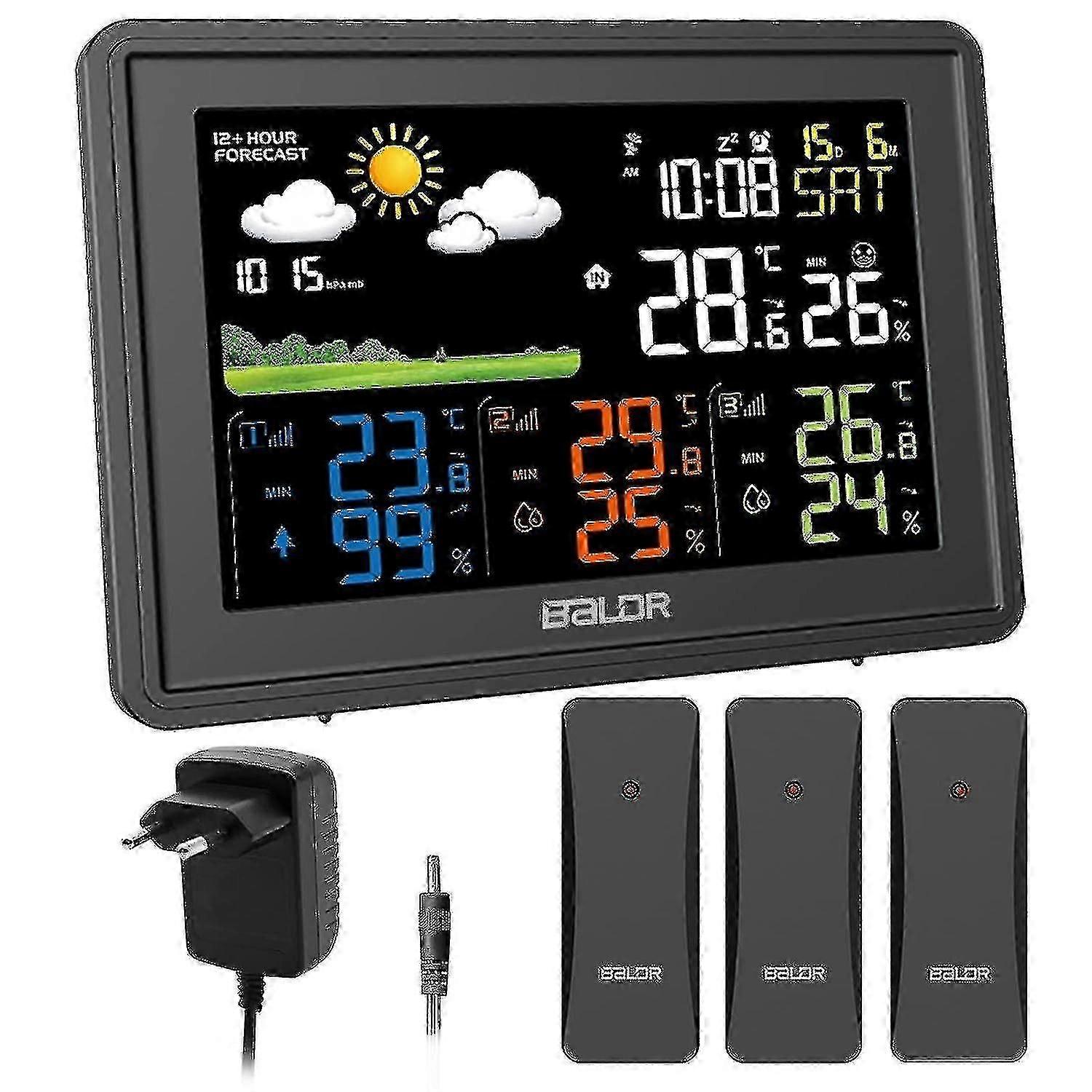 Indoor And Outdoor Weather Station, Temperature And Humidity Display With 3 Wireless Sensors New