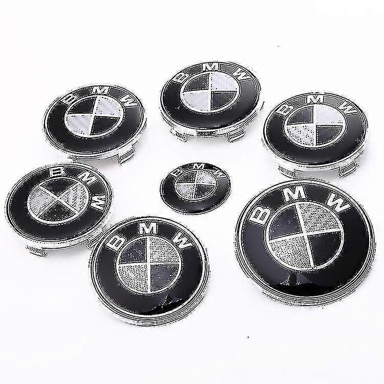 7pcs Black Emblems for Hood and Trunk, Car Accessories Replacement for BMW E30 E36 E46 E34 E39 E60 E65 E38 X3 X5 X6 - Sizes 82mm + 73mm