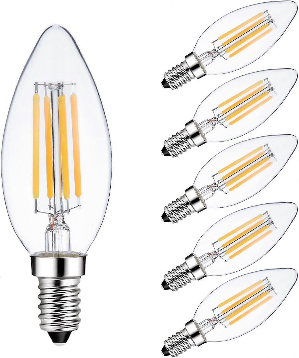 E14 Base LED Filament Candle Shape Light Bulb,E14 European Base Bulb,Warm White 2700K 400LM 40W Equivalent,C35 Clear Glass Torpedo Shape Bullet Top,No
