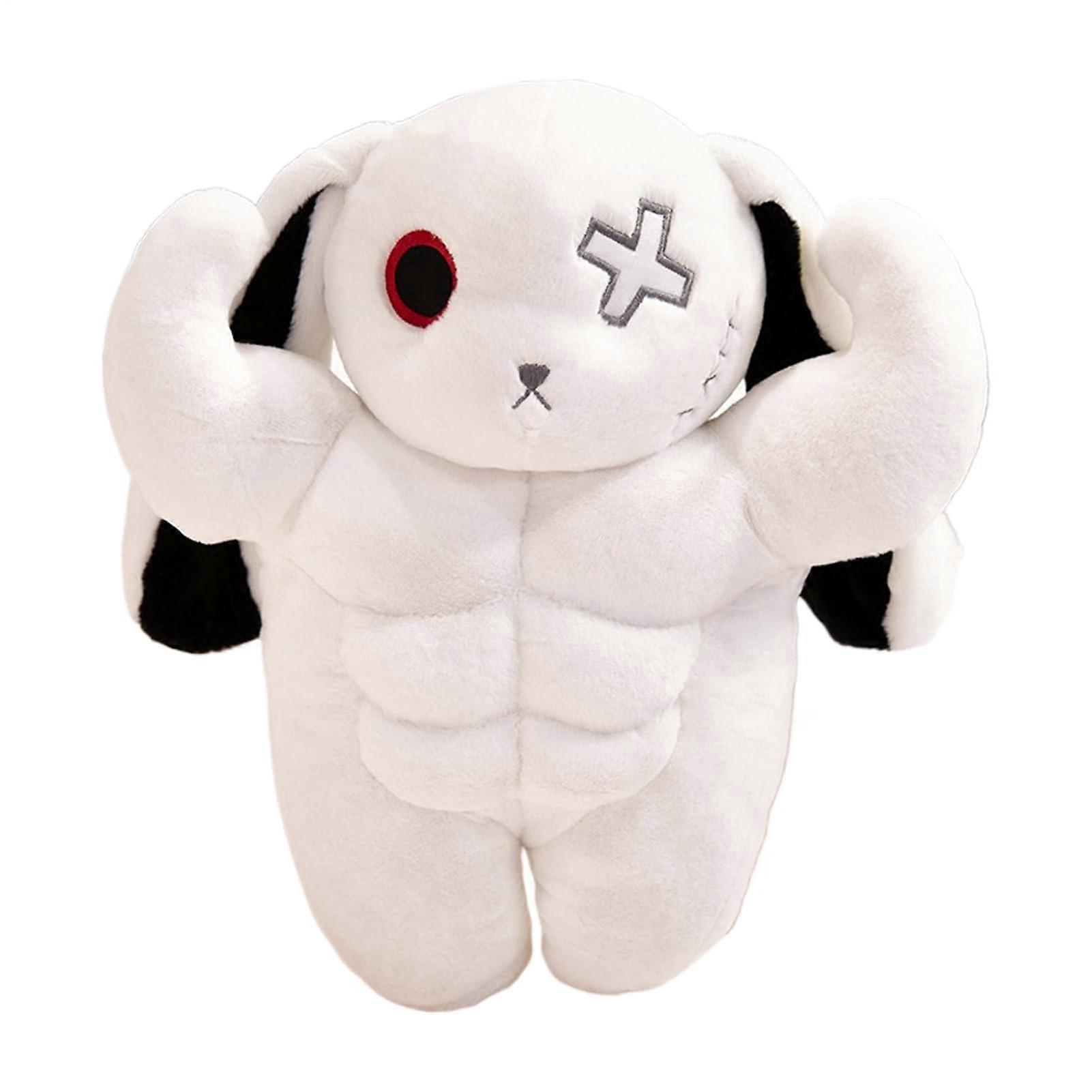 Stuffed Bunny Halloween Muscle Plush Standing Toy, Soft Plush Home Decor, Huggable Easter Doll, White