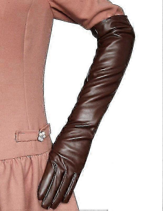 Women's Long Leather Gloves Silky Lining Elegant Over Elbow 50cm