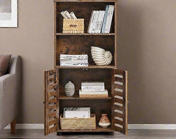 Rustic Brown Floor Standing Cabinet With Louvered Doors & Adjustable Shelf
