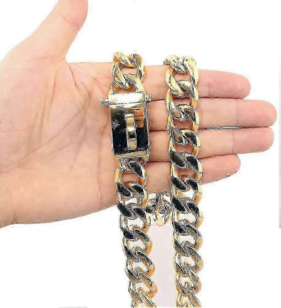 Gold Dog Chain Choke Collar - Solid Cuban Link, Heavy Duty Chew Resistant New for Strong Dogs