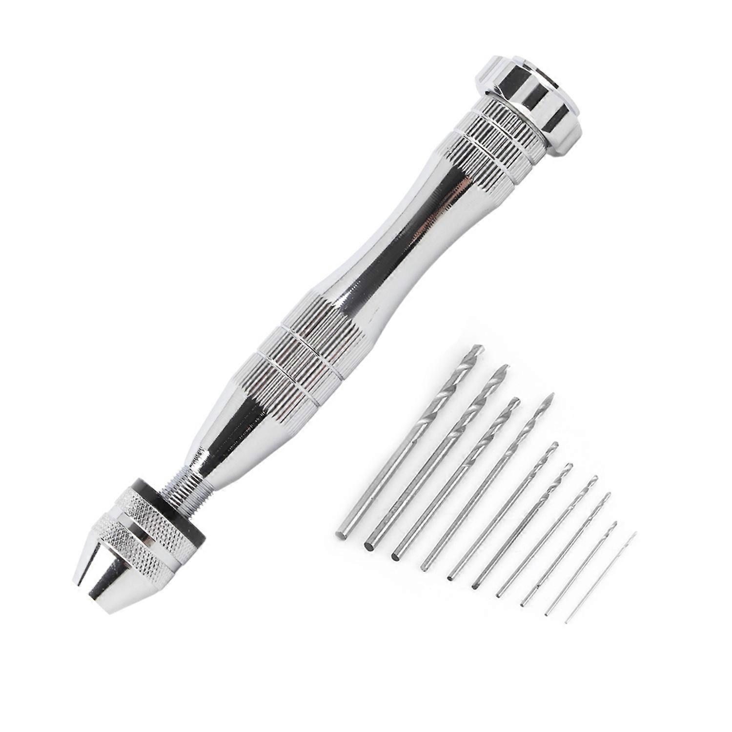 Silver Color Wide Grasp Range Chuck Hand Twist Drill With 10 HHS Drill Bits Wood Drilling Tool