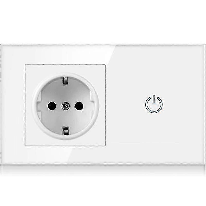 EU Power Outlet Socket With Touch Switch 100V~250V German Wall Electrical Socket LED Single Light Switch White Glass Panel