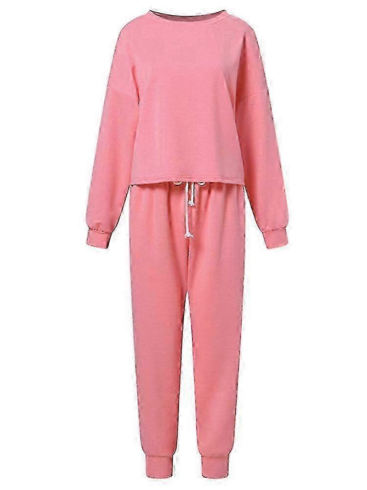 Women Side Pockets Solid Color Elastic Waist Casual Two-piece Sets