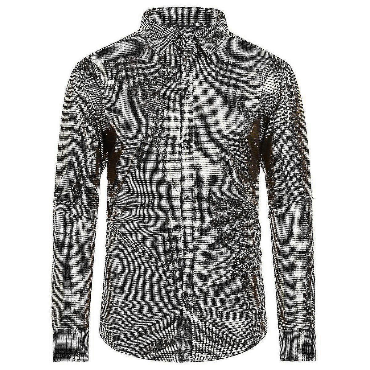 Férfi Casual fényes bronz kockás bő ing