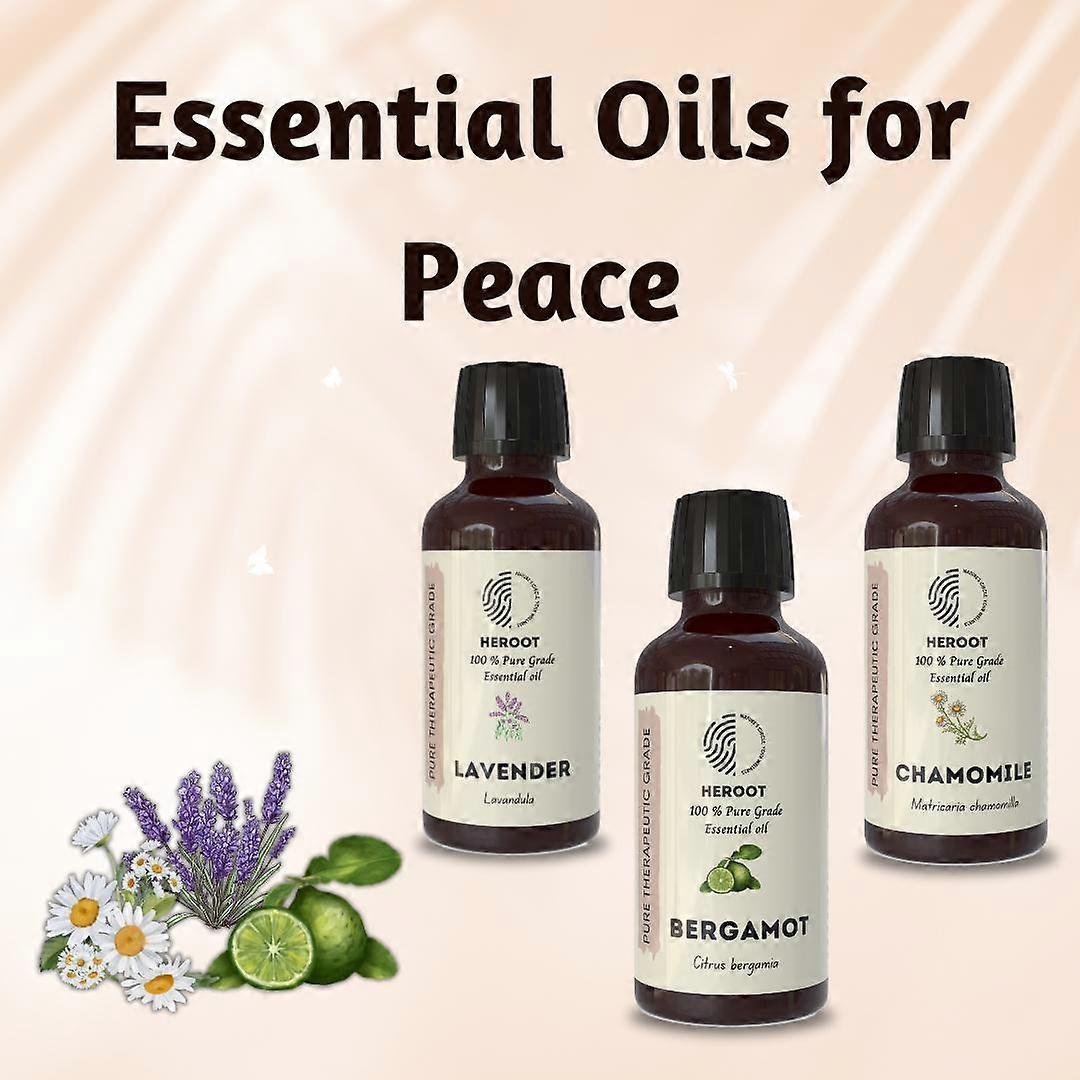 Heroot Peace Aromatherapy Combo | Lavender, Bergamot & Chamomile Essential Oils