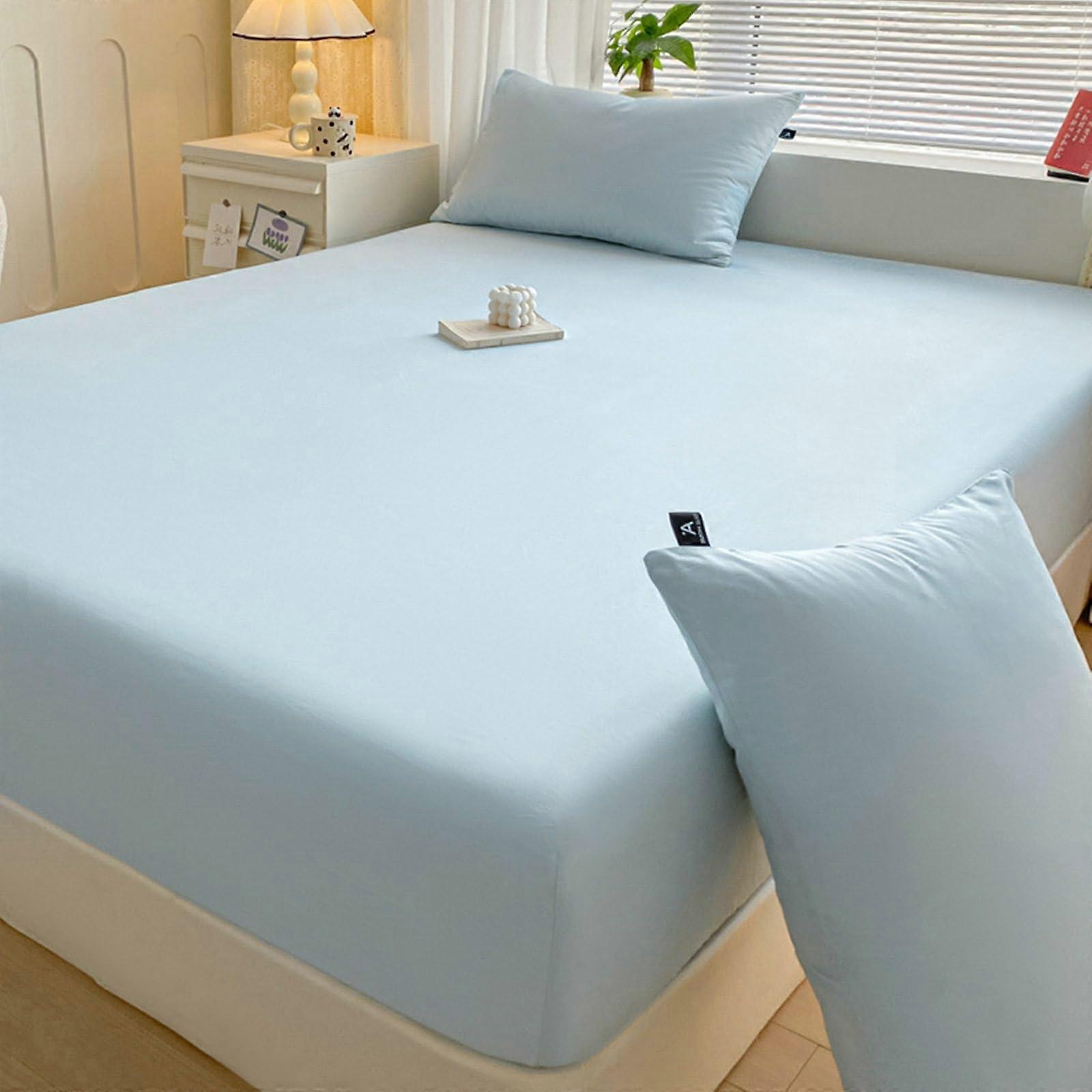 Sheets Deep Pocket Cotton Fitted Sheet 150x200cm 30 cm Deep Light Blue