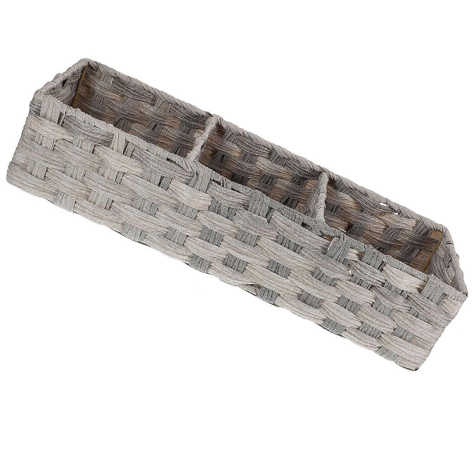 Makeup Storage Basket Imitation Rattan for Storage Use 3-Compartment Grey
