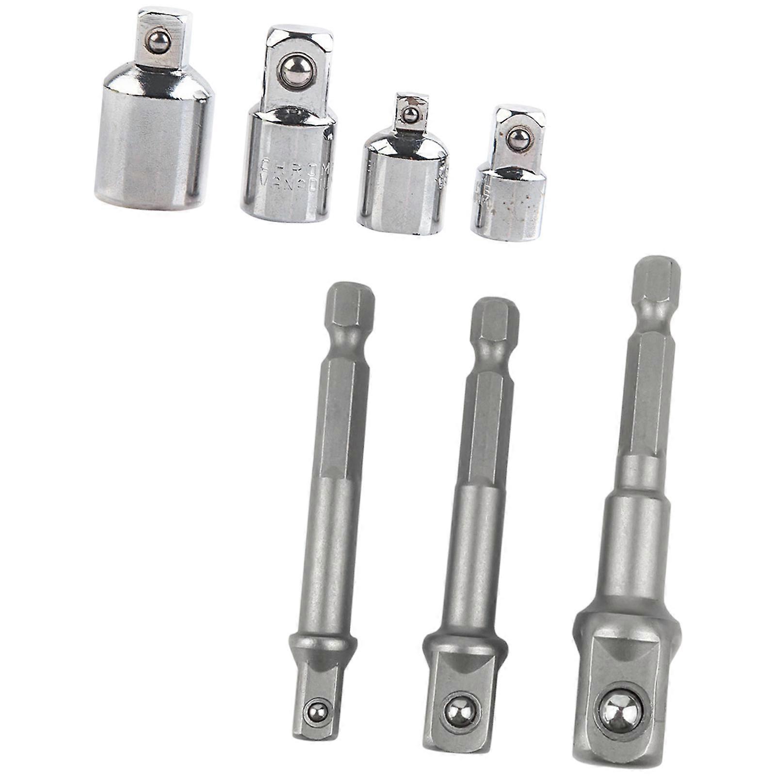 Square Socket Adapter Bit Set with 3 Extension Rod for Multiple Size Conversions Steel Tool Accessories  Silver