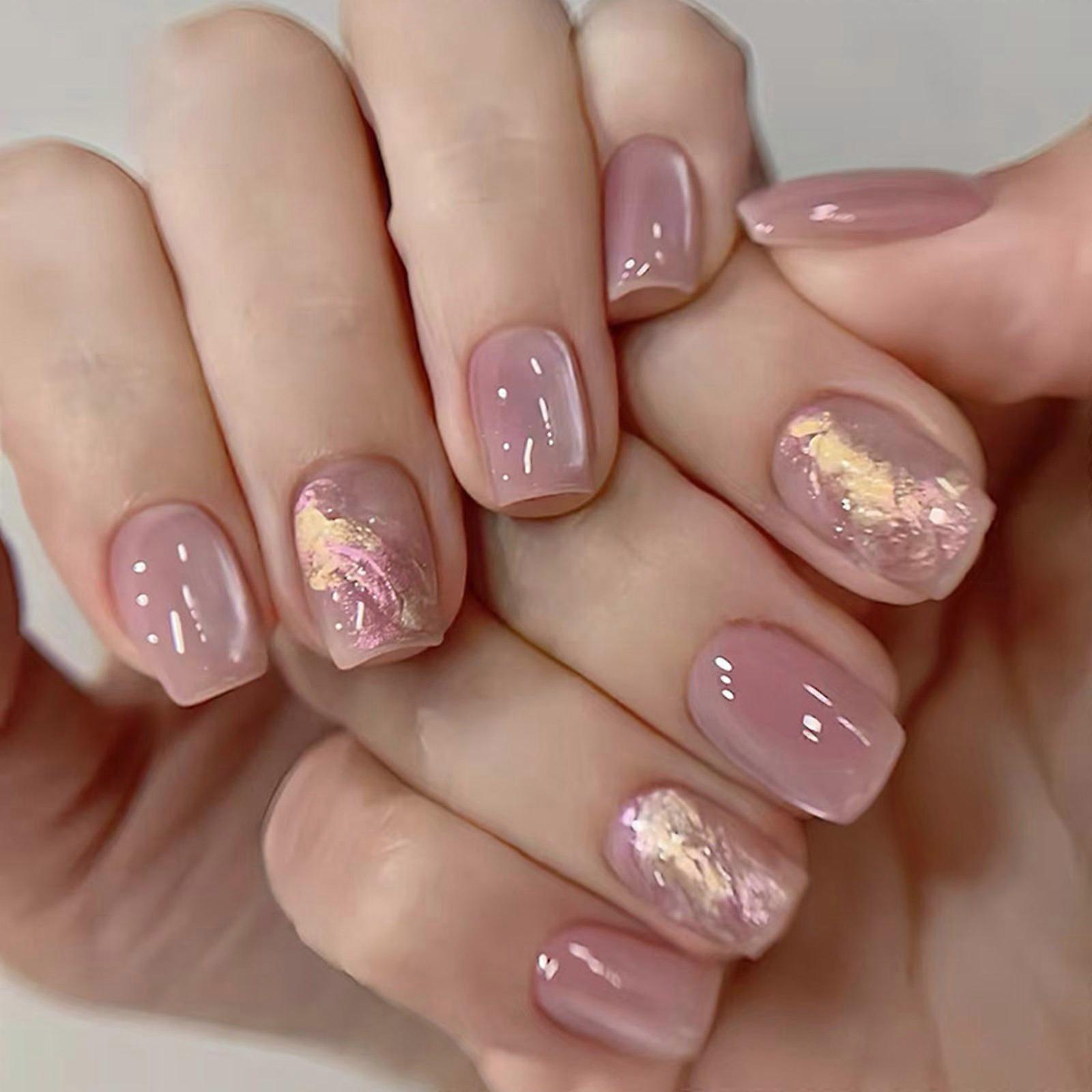 Acrylic Nail Cats Eye Short Square Manicure Set 30 Pieces Press on Nail Easy Application For Commuting And Event Multicolor