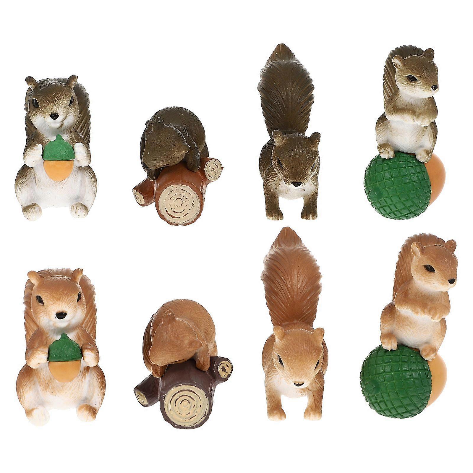8pcs Mini Squirrel Figurines Tiny Animal Statue Moss Micro Landscape Decor