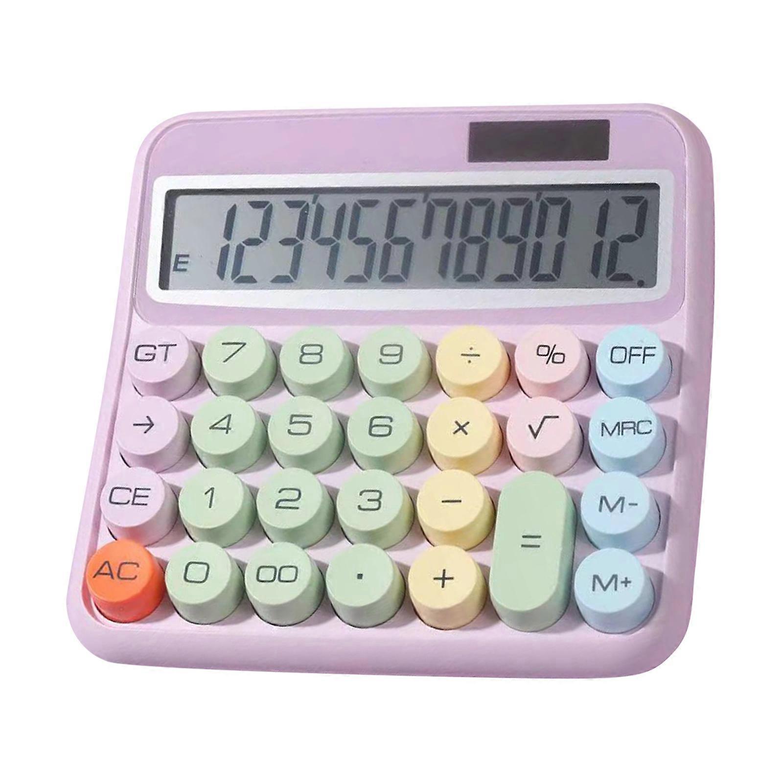 Mechanical Switches Calculator Cute 12 Digit Large LCD Display Big Button Calculator for Daily Basic Office Students  Purple