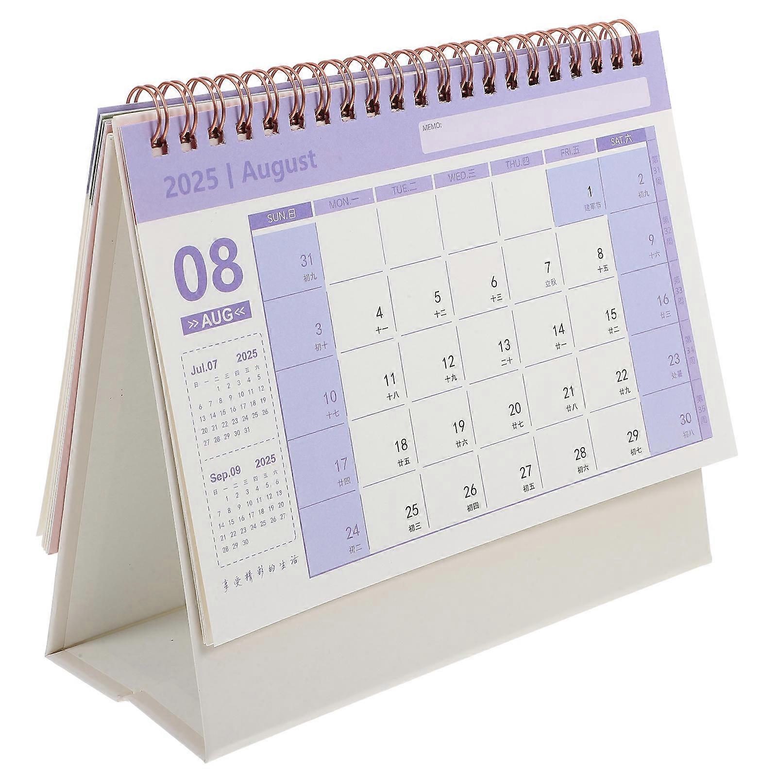 Home Use Pink Standing Desk Calendar Spiral Binding 1 Item