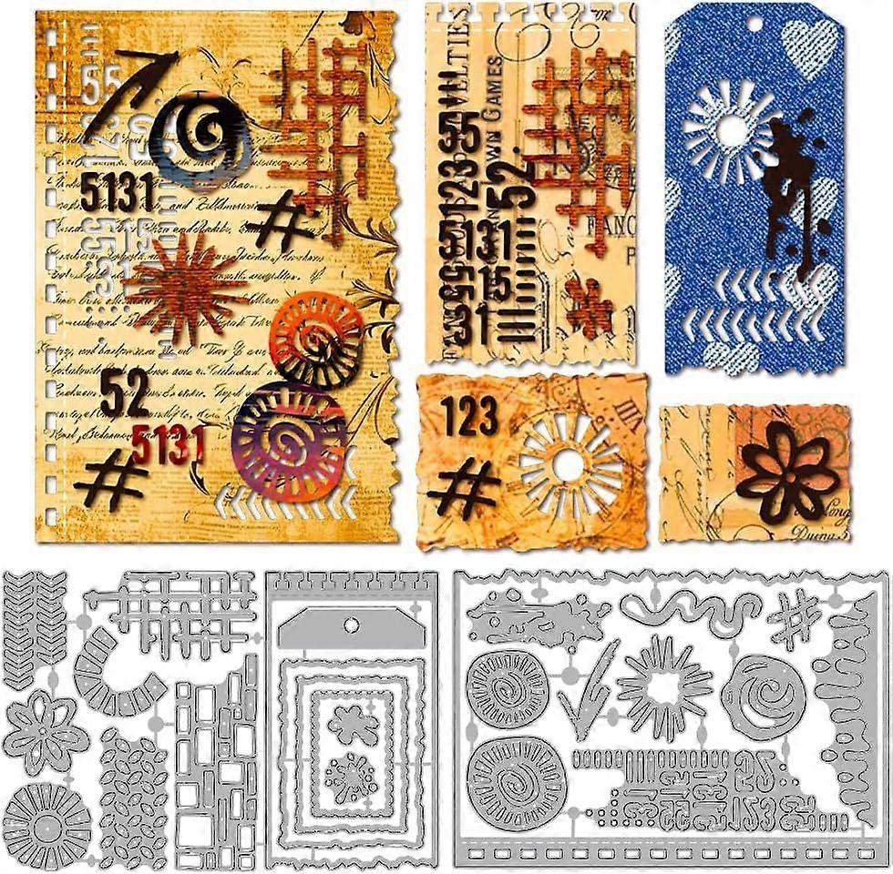Planned Labels Die Cuts for Card Making Vintage Stained Ink Embossing Metal Cutting Dies Brick Wall Conch Paper Craft Die Cuts Stencils for Scrapbooki