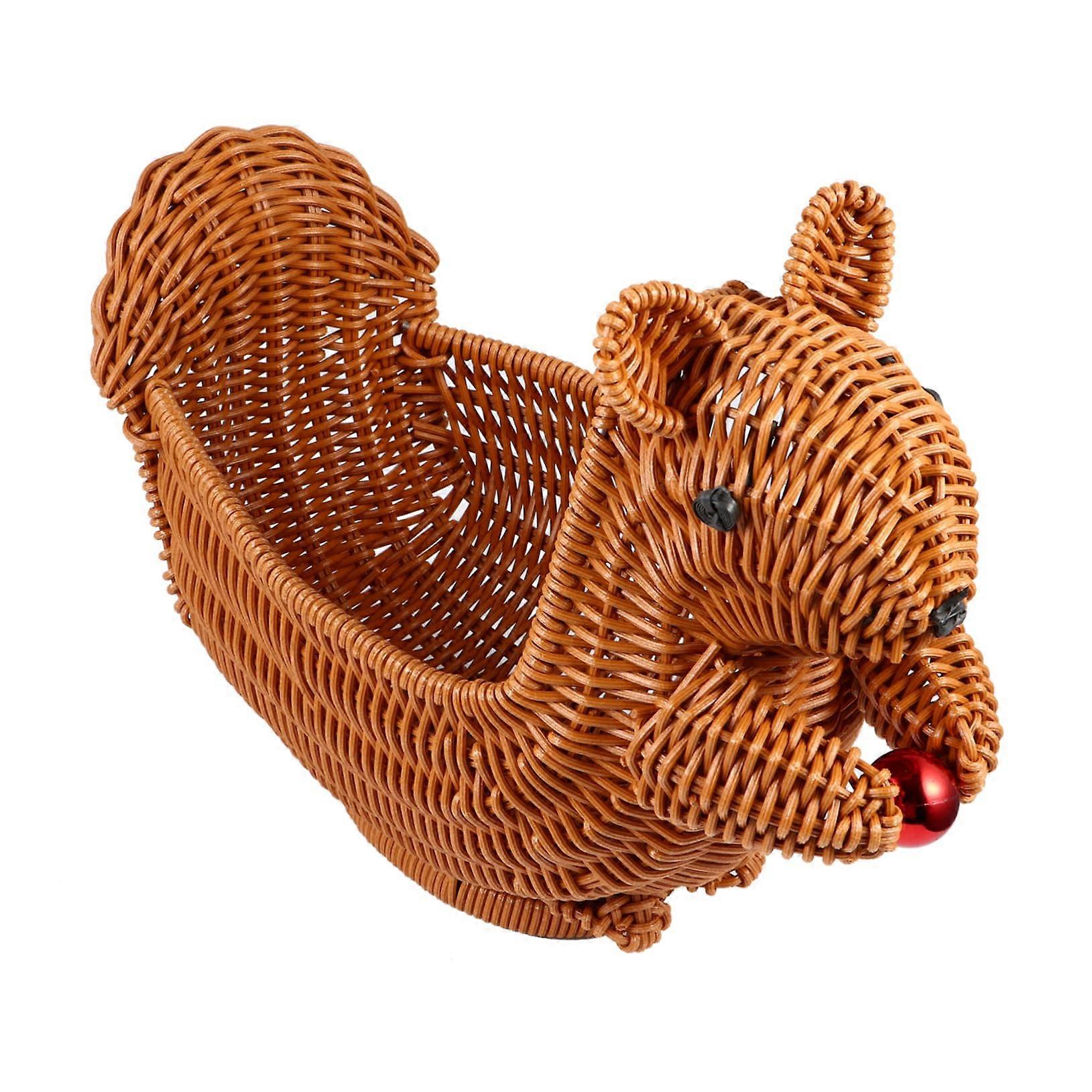 Rattan Storage Basket with Cute Squirrel Design for Fruits Snacks and Home Decor