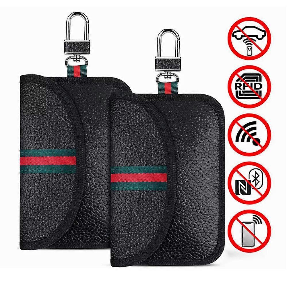 Black Lychee Pattern 2X Car Key Rfid Keyless Protection Anti-Steal Rfid Car Key Blocker Protection Case