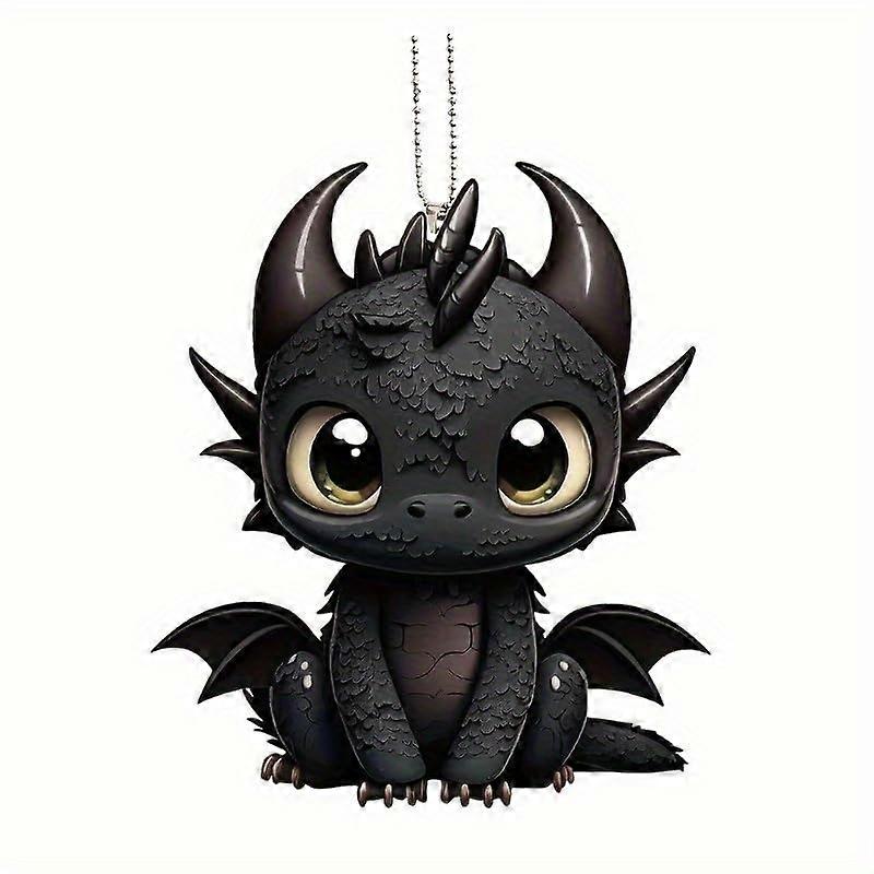 Black Dragon Rearview Mirror Charm with Bold Artwork, Acrylic Keychain and Mythical Bag Ornament