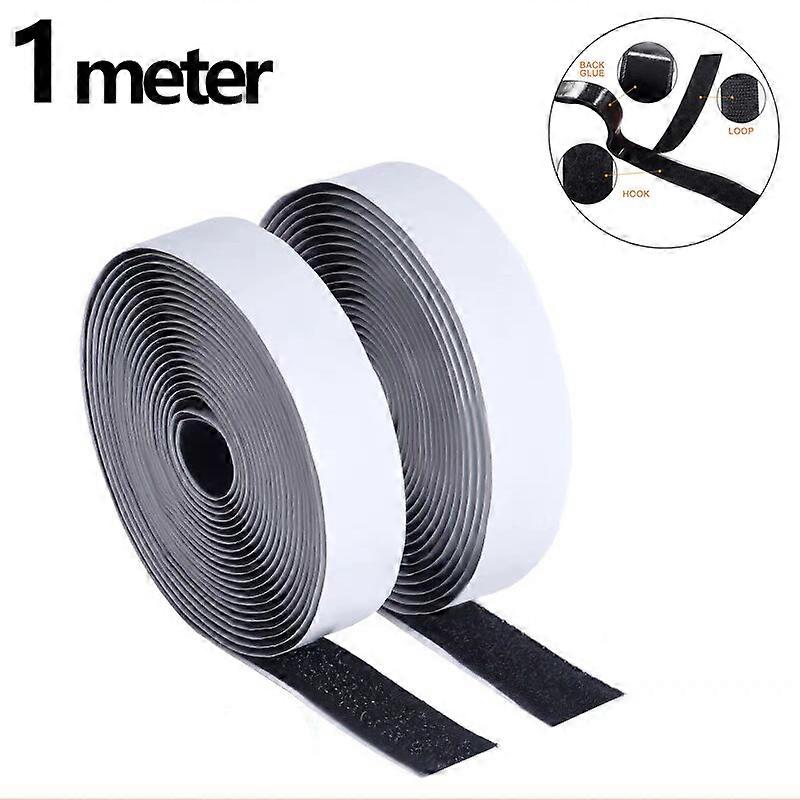 1/2/5M Strong Self Adhesive Fastener Hook and Loop Strips with Glue Double-Side Mounting Tapes DIY Craft Accessories 50mm Black