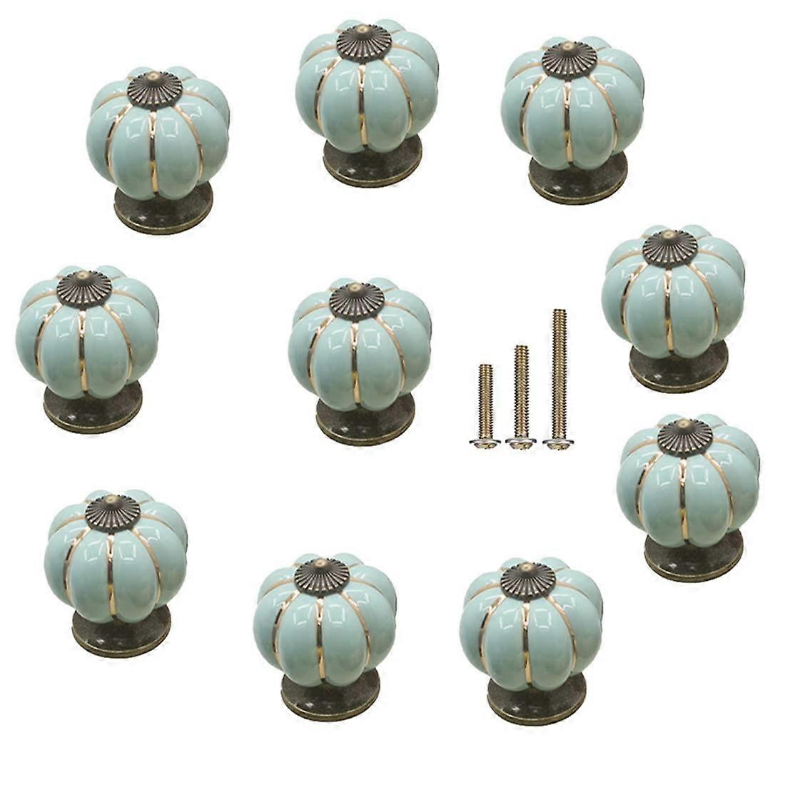 10 Pcs Sky Blue Vintage Pumpkin Cabinet Knobs Ceramic Drawer Pull Handles with Multiple Screws