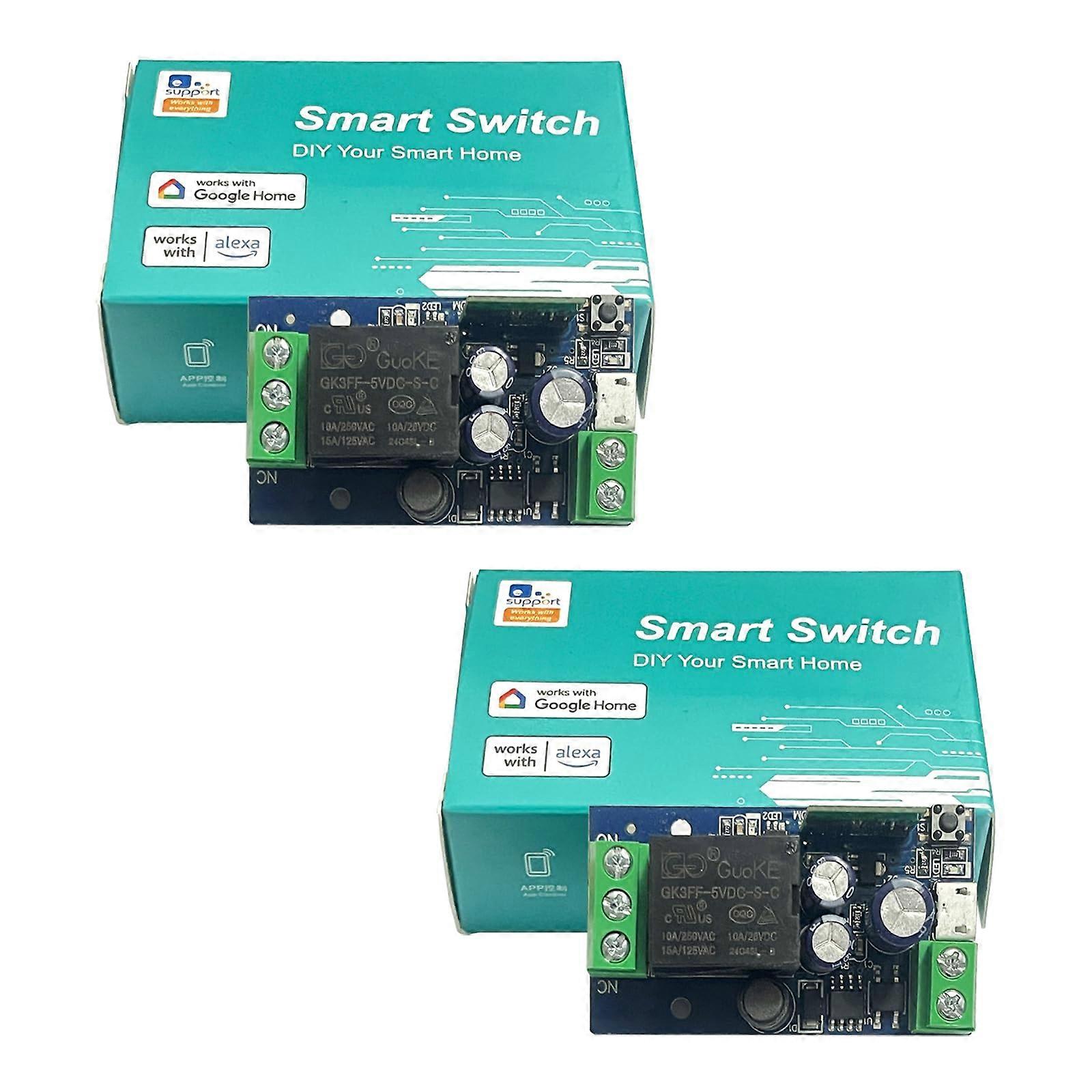 WiFi Smart Switch 2 Pack, Relay Module USB Powered, Alexa Google Home Voice Control, Timer