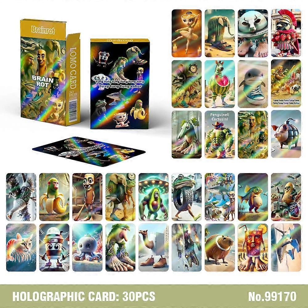 Cartes laser italiennes Brainrot Lomo, 30 pi��ces, Tralalero Tralala, dessin anim�� Tungtung Sahur, cartes de Collection pour fans, jouet de f