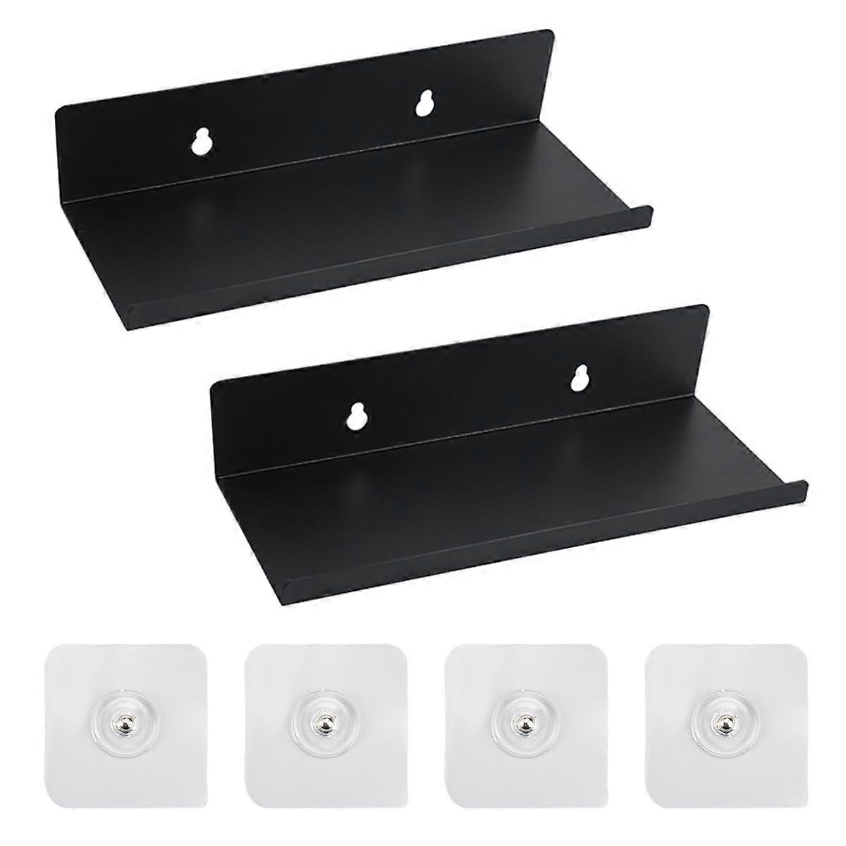 2 Pack Floating Wall Shelves, Small Matte Black Metal Shelf, NoDrill SpaceSaving Bathroom Storage