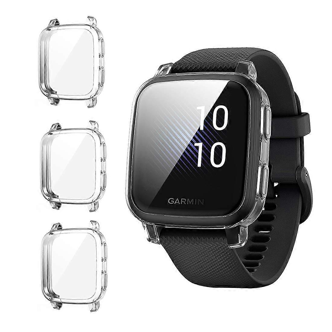 3Pack Screen Protector and Protective Case for Garmin Venu Sq, Full Coverage TPU Clear Bumper Cover