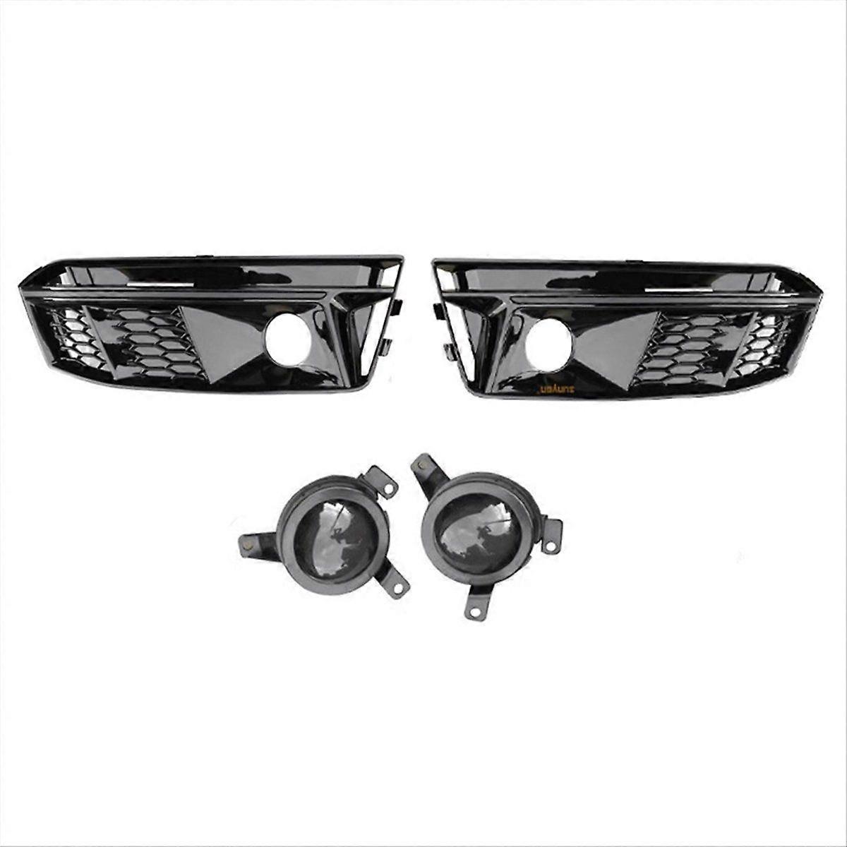 Front Bumper Fog Light Grille Fog Lamp Frame for A4 S4 B9 2017-2018 Black