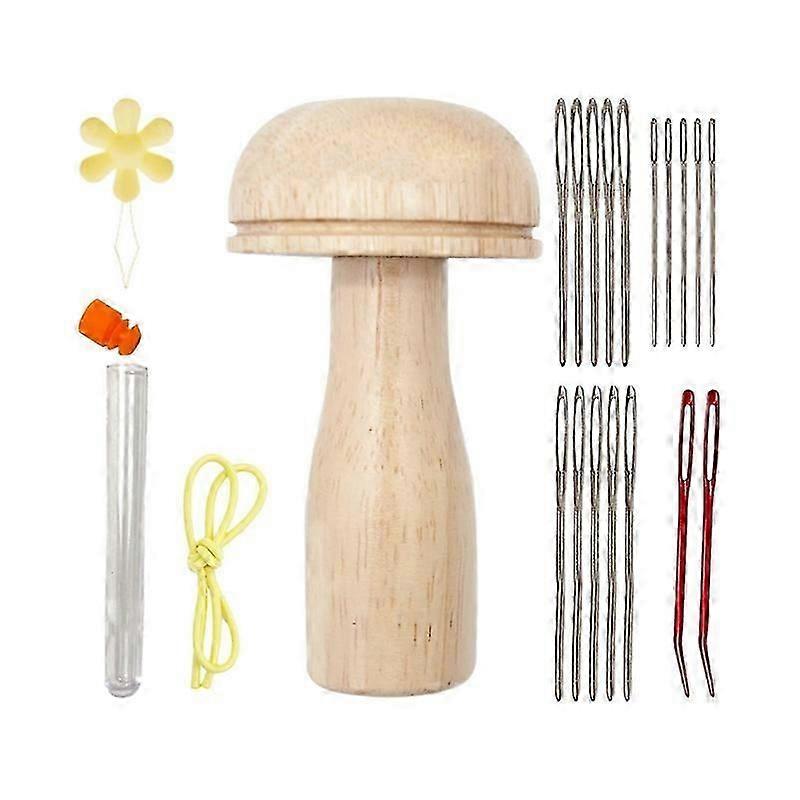 Wooden Darning Mushroom Needle Thread Kit Embroidery Accessories